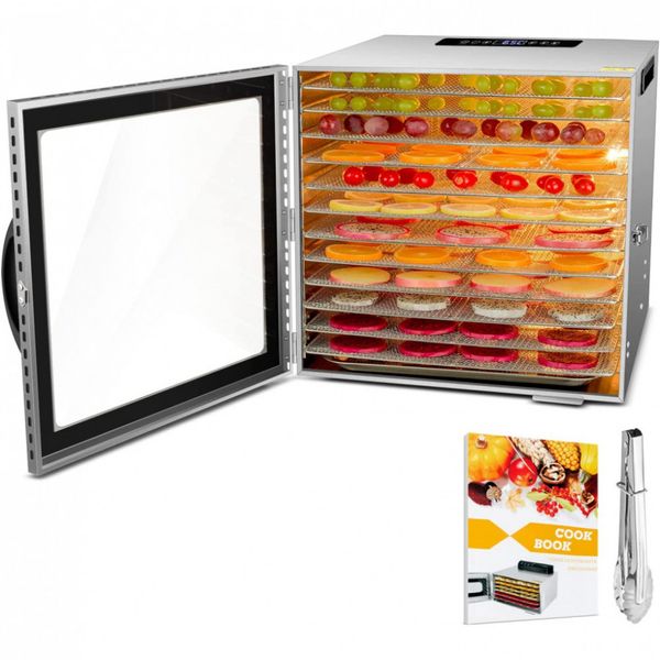 VVinRC Desidratador de Alimentos Profissional com 12 Bandejas, 1000W, 110V, Prata