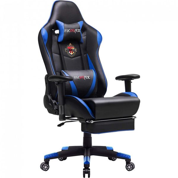 Cadeira Gamers Ficmax, Ergonômica, Reclinável, Com Massagem, 360 Graus, Preto, Azul