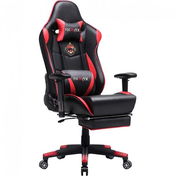 Cadeira Gamers Ficmax, Ergonômica, Reclinável, Com Massagem, 360 Graus, Preto, Vermelho
