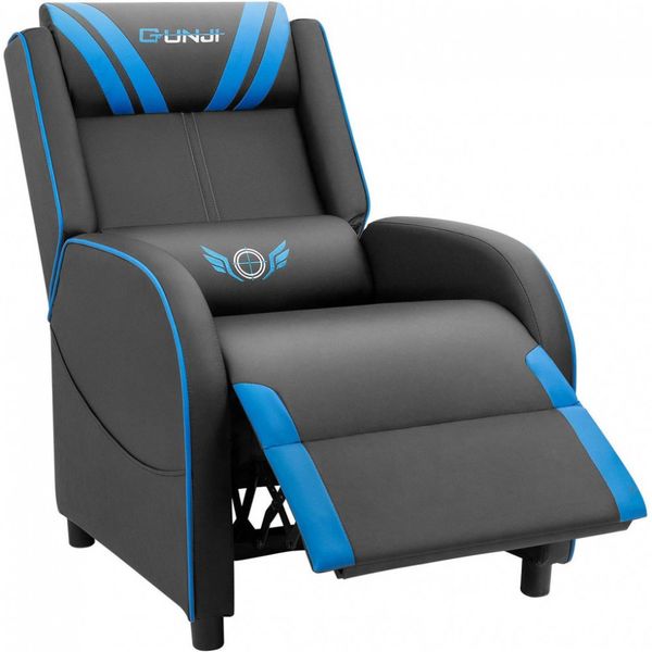 Cadeira Gamer JUMMICO, Reclinável, Com Massagem, Couro PU, 360 Graus, Preto, Azul