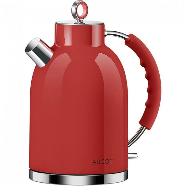 ASCOT Chaleira Elétrica, Aço Inoxidável, 1.7L, Aço Inoxidável, Vermelho 110V