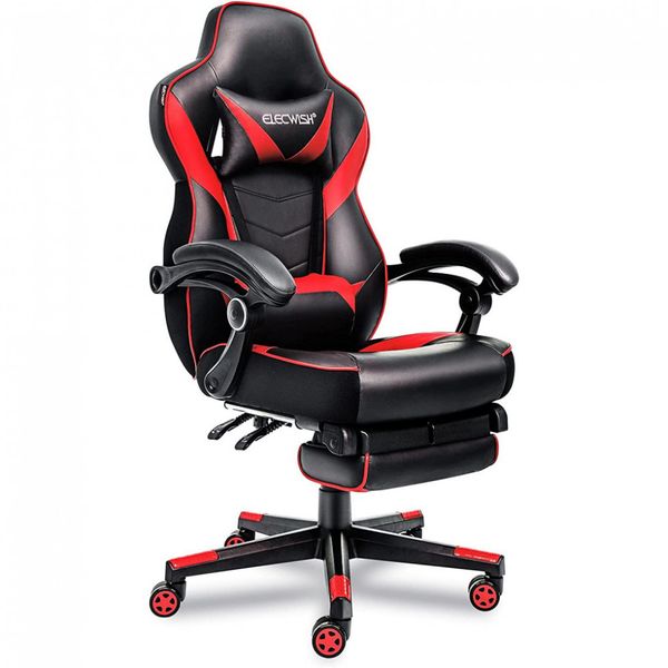 Cadeira Gamer YOURLITEAMZ, Couro PU, Ergonômico,Reclinável, 360 Graus, Preto, Vermelho