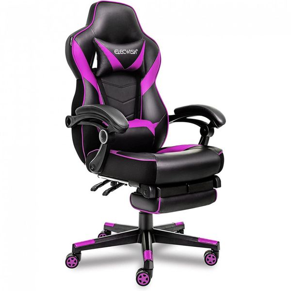 Cadeira Gamer YOURLITEAMZ, Couro PU, Ergonômica, Reclinável, 360 Graus, Preto, Roxo