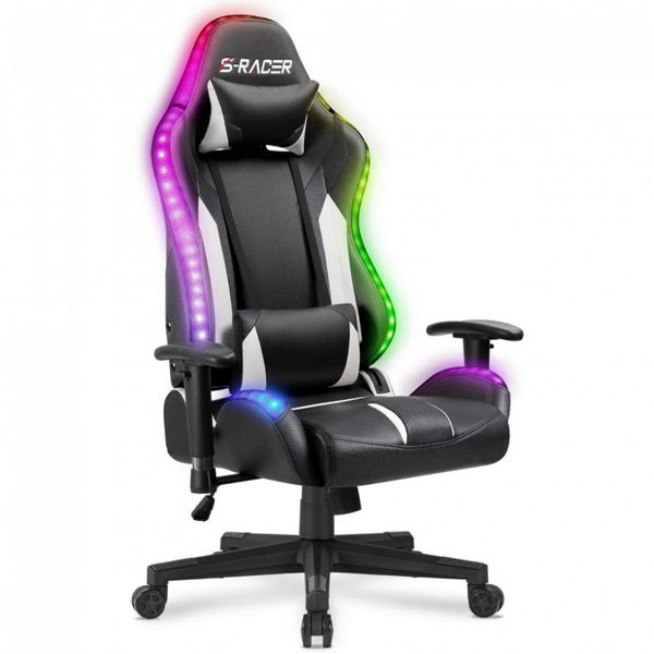 Cadeira Gamer Homall, Iluminação RGB, Couro PU, Ajustável, Ergonômica, 360 Graus, Azul