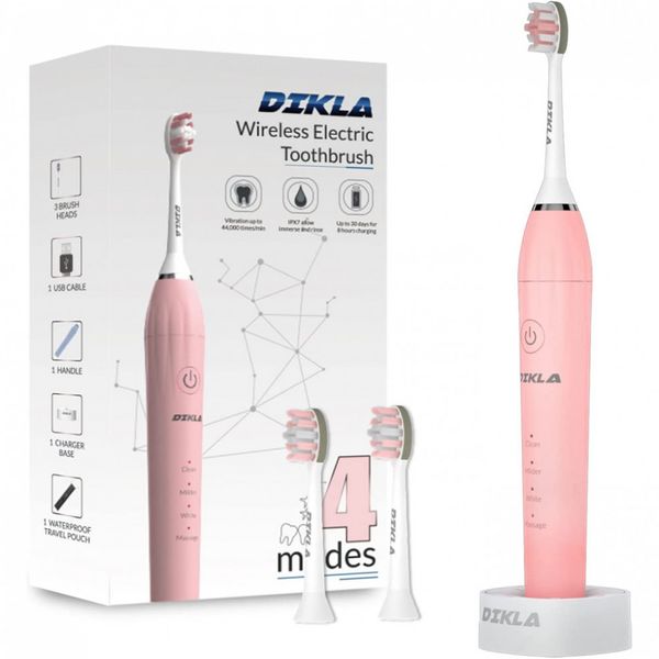 Escova Dental Elétrica DIKLA 4 Modos Recarregável Rosa