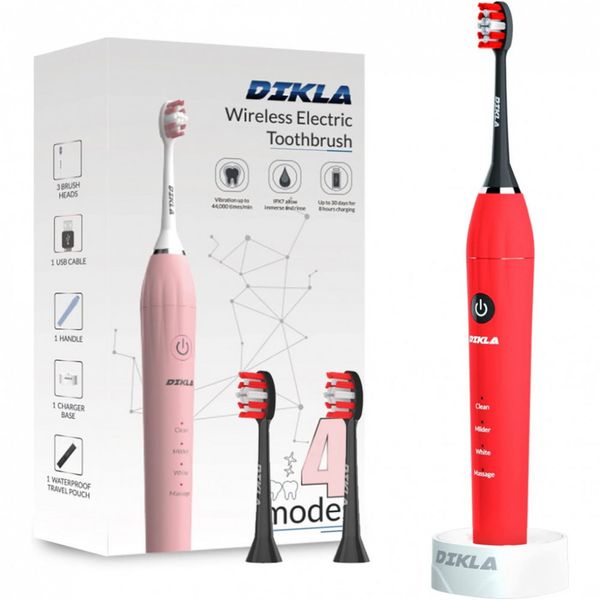 Escova Dental Elétrica DIKLA 4 Modos Recarregável Vermelho