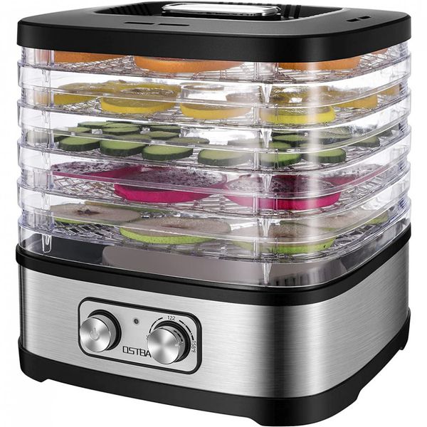 OSTBA Desidratador de Alimentos Controle de Temperatura Ajustável 5 Bandejas sem BPA, 240W Prata 110V