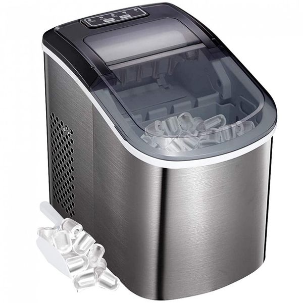 Máquina de Gelo AGLUCKY, Portátil, Produz 12kg, Dia 9 Cubos, 6 8 min, Prata 110V