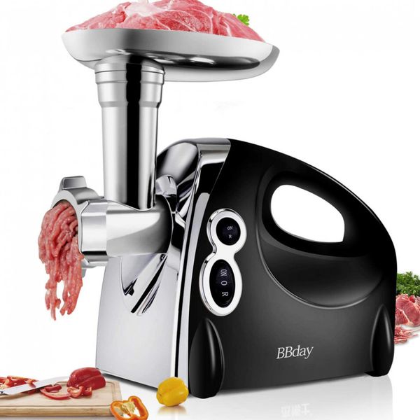 Moedor de Carne Elétrico BBday, Aço Inox, 2000W máx., 3 Pratos Moagem, Preto 110V