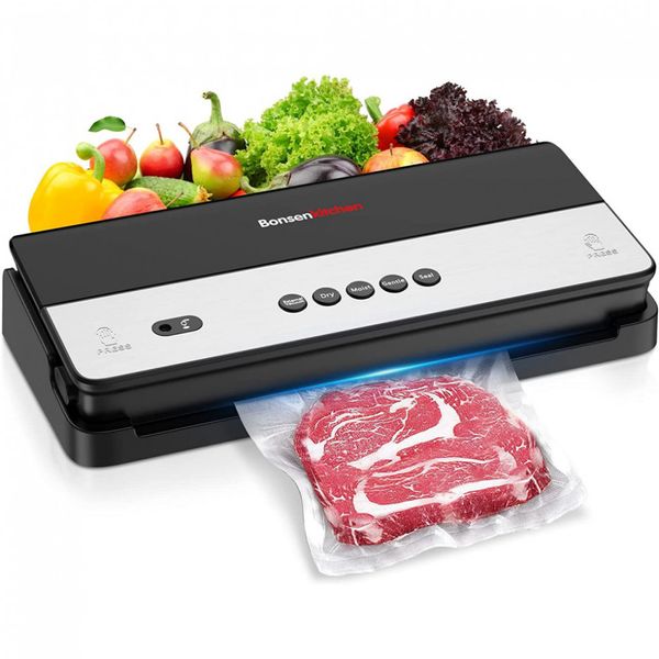 Seladora a Vácuo Bonsenkitchen, Automática, Kit Inicial, Secos, Úmidos, Branco, Preto 110V