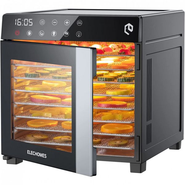 Desidratador de Alimentos Elechomes, 8 Racks, Aço Inox, 4 Predefinições, 350W, Preto 110V