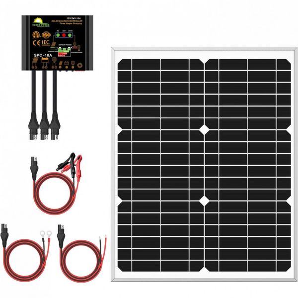 SUNER POWER Kit Painel Solar, c, controlador de carga, à prova dágua, 50W, 12V, 1 painel