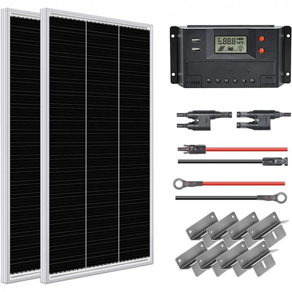 WEIZE Kit Painel Solar, c, Carregador Monocristalino, à prova dágua, 200W, 12V, 1 painel