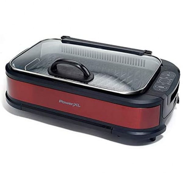 PowerXL Churrasqueira Elétrica Serve até 4 Pessoas, Aço Inoxidável, 110V, 1200W, Vermelha