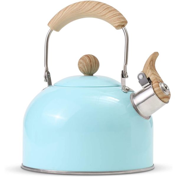 ROCKURWOK Chaleira 2L com Apito e Cabo ergonômico, Aço Inoxidável, Laranja
