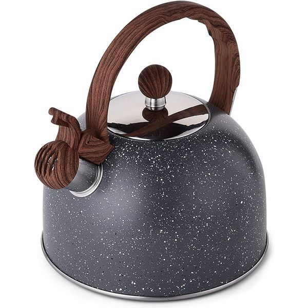 VONIKI Chaleira 2L com Apito e Cabo ergonômico, Aço Inoxidável, Branco