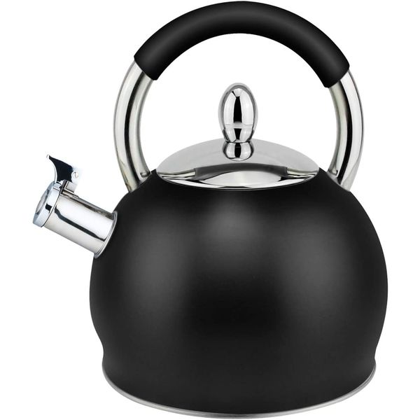 HausRoland Chaleira 3L com Apito e Cabo ergonômico, Aço Inoxidável, Preto