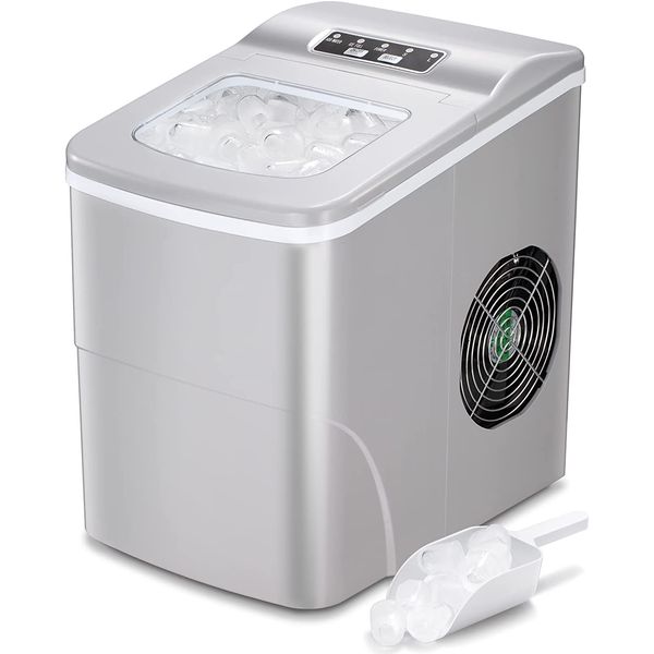 AGLUCKY Máquina de Gelo Automática Portátil até 11 kg de Gelo em 24h, 110V, Prata