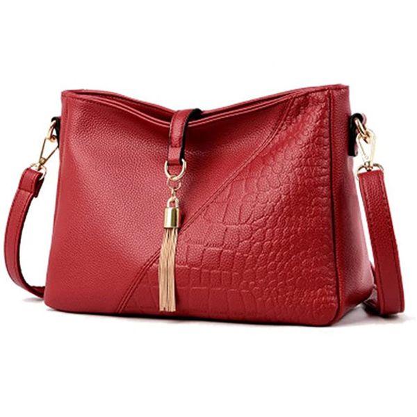 Sestp Bolsa Feminina de Ombro Clássica, Couro Sintético, Vermelha