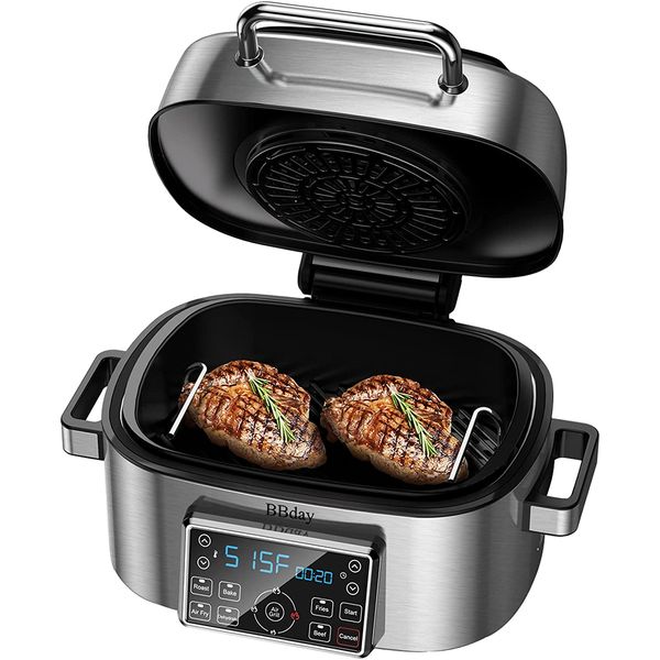 BBday Panela de Pressão Elétrica Multifuncional 6L, 10 Definições, Painel Digital, Aço Inoxidável, 1660W, 110V, Preto
