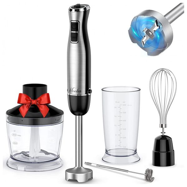 MOOKA Mixer 5 em 1 Multifuncional com 12 Velocidades e Acessórios, 110V, 1100W, Branco