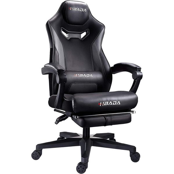 Hbada Cadeira de Escritório Gamer Reclinável e Ergonômica com Apoio de Braço Ajustável, Preto