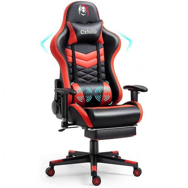 Czlolo Cadeira de Escritório Gamer Reclinável e Ergonômica com Apoio de Braço Ajustável, Vermelha