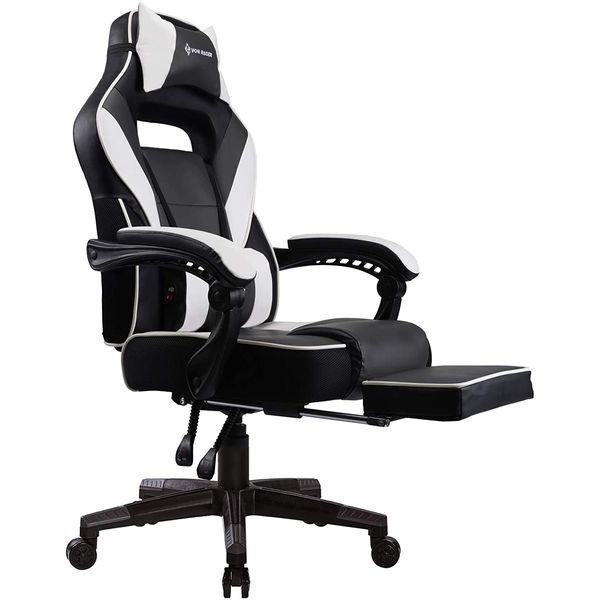 VON RACER Cadeira de Escritório Gamer Reclinável e Ergonômica com Apoio de Braço Ajustável, Preta e Branca