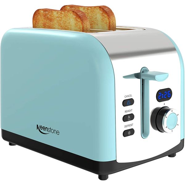 Keenstone Torradeira 2 Fatias, Aço Inoxidável, 110V, 800W, Azul Claro