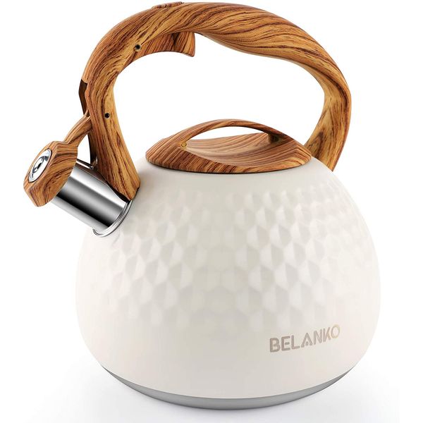 BELANKO Chaleira de Chá 2.7L, com Apito, Aço Inoxidável, Branca