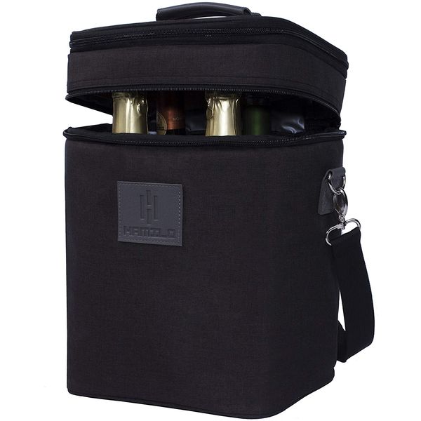 HAMILO Bolsa Térmica Para Transporte de Vinhos até 4 Garrafas com Zíper Expansível, Azul Listrada