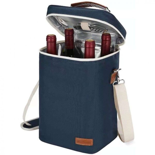 Zormy Bolsa Térmica Para Transporte de Vinhos até 4 Garrafas com Abridor e Saca Rolhas, Azul