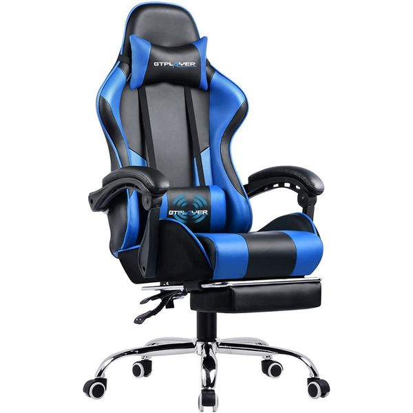 GTPLAYER Cadeira de Escritório Gamer Reclinável e Ergonômica com Apoio para Lombar, Azul