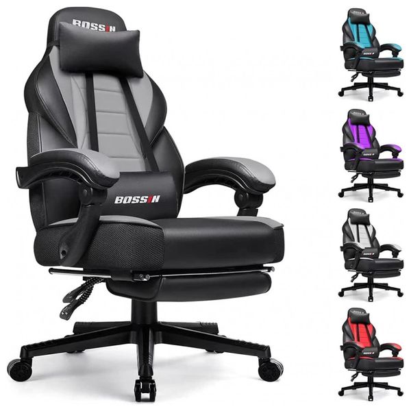 BOSSIN Cadeira de Escritório Gamer Reclinável e Ergonômica com Apoio para Lombar, Vermelha
