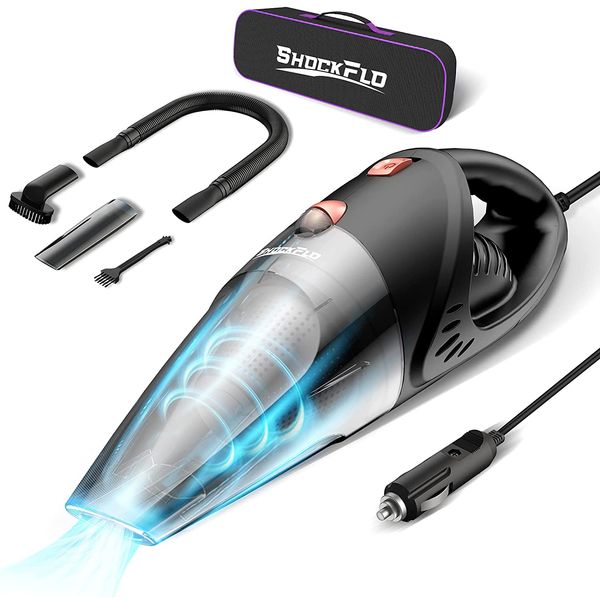 ShockFlo Aspirador de Pó Automotivo sem Fio Portátil e Recarregável com Filtro HEPA, Preto