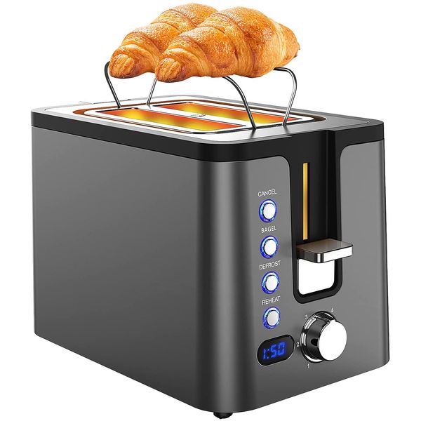 Nouno Torradeira Elétrica de 2 Fatias com 6 Níveis de Tostagem e Função Bagel, 110V, 800W, Preta