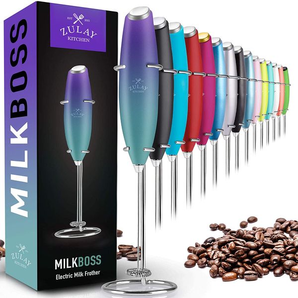 Zulay Mixer Espumador de Leite á Bateria, Aço Inoxidável, Cinza