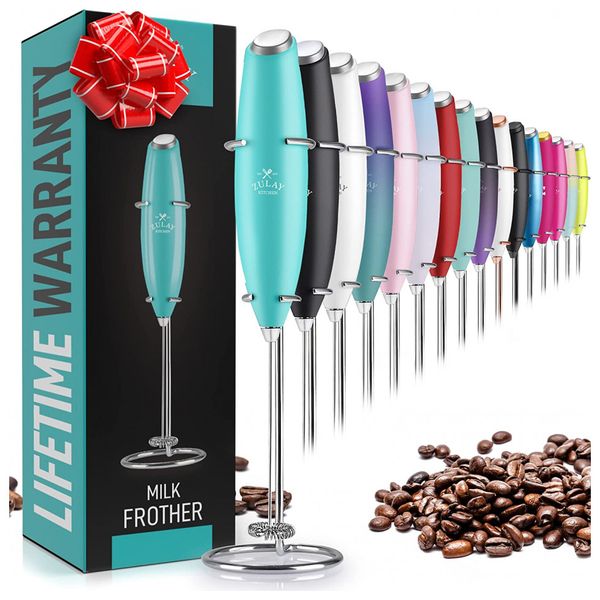 Zulay Mixer Espumador de Leite á Bateria, Aço Inoxidável, Branco