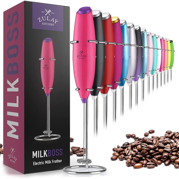 Zulay Mixer Espumador de Leite á Bateria, Aço Inoxidável, Rosa