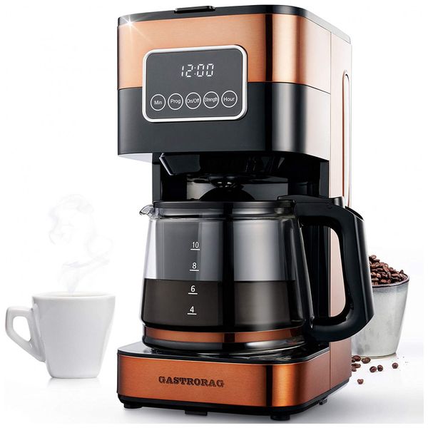 GASTRORAG Cafeteira Programável com Jarra de Vidro de 1.2L, Aço Inoxidável, 110V