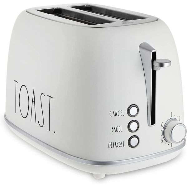 Rae Dunn Torradeira Elétrica 2 Fatias, 6 Níveis de Tostagem, Aço Inoxidável, 110V, 825W, Branco