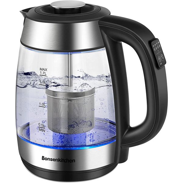 Bonsenkitchen Chaleira Elétrica 1.7L, Aço Inoxidável, Desligamento Automático, 110V, 1500W, Prata