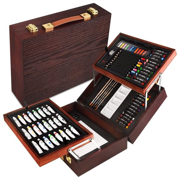 Deluxe Art Kit de Pintura Profissional com Maleta de Madeira, 88 Peças