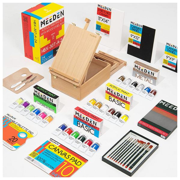 MEEDEN Kit de Pintura Profissional com Maleta de Madeira, 70 Peças