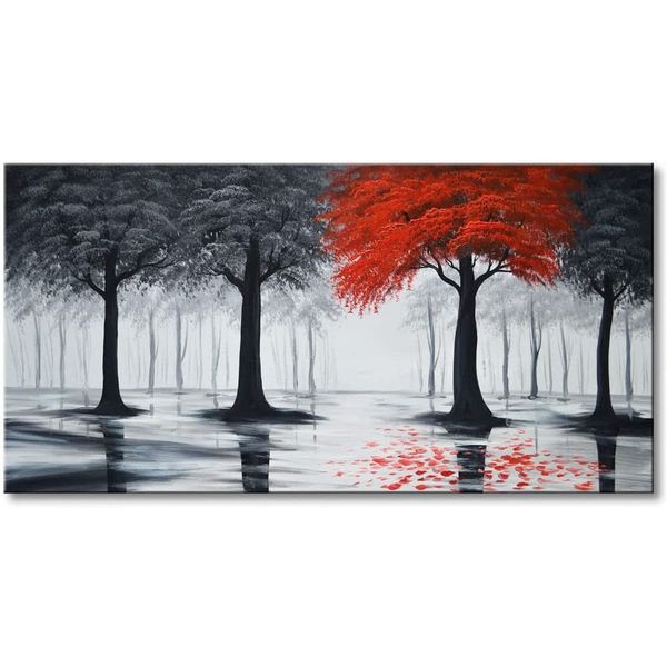 Everfun Art Quadro Decorativo Pintado à Mão Contemporâneo Floresta Negra 121 x