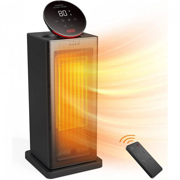 VAZZIDEA MG12QN Aquecedor de Cerâmica Elétrico Portátil, 3 Configurações e Controle Remoto,1500W, 110V, Preto