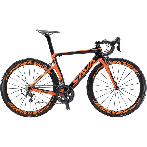 SAVADECK Phantom 2.0 Bicicleta de Fibra de Carbono 700C, 22 Velocidades, 25C, Preta e Laranja