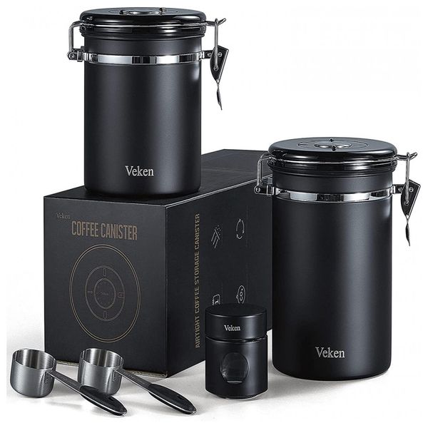 Potes Herméticos para Café com 12 Vávulas de CO2, VEKEN Coffee Canister, Preto