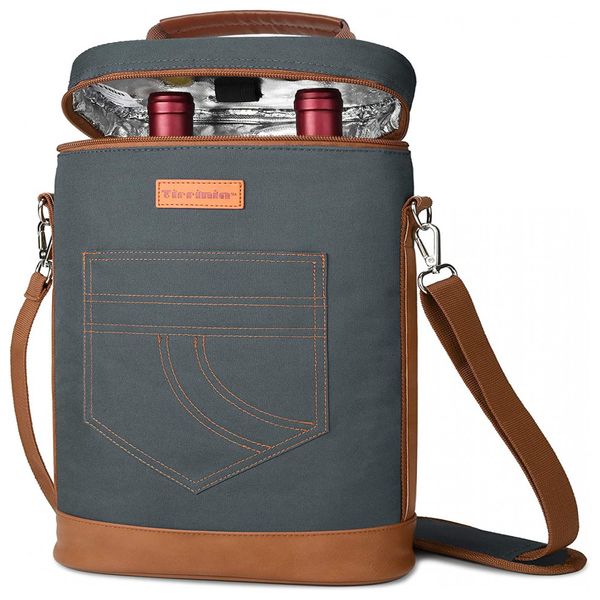 Bolsa Térmica Para Transporte de Vinhos até 2 Garrafas com Alça Ajustável, TIRRINIA, Cinza