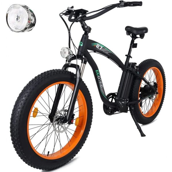 Bicicleta Elétrica Motorizada 7 Velocidades, 750W, ECOTRIC, Preto